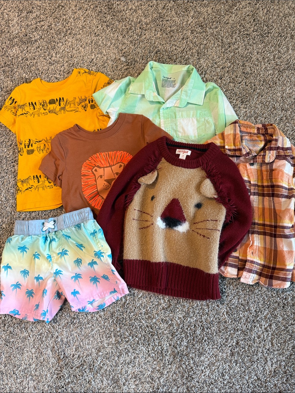 Cat & Jack Maroon and Tan Lion Face Sweater, swim, tshirts, button up